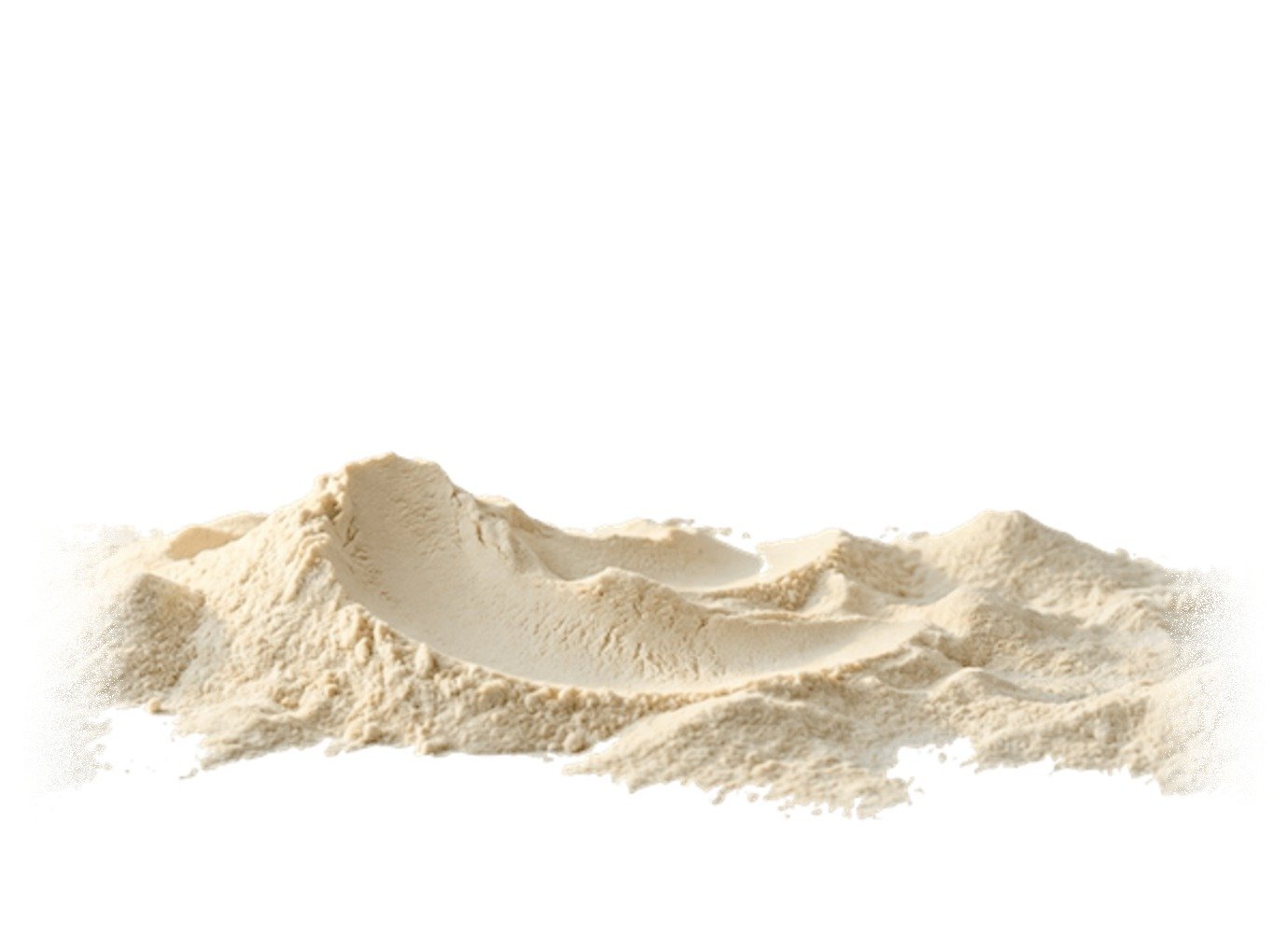 A wave of protein powder with a scoop mark through the center