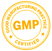 Yellow GMP certified manufacturing practice circular badge