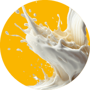 Yellow circular icon with vanilla protein splash or swirl (artistic)