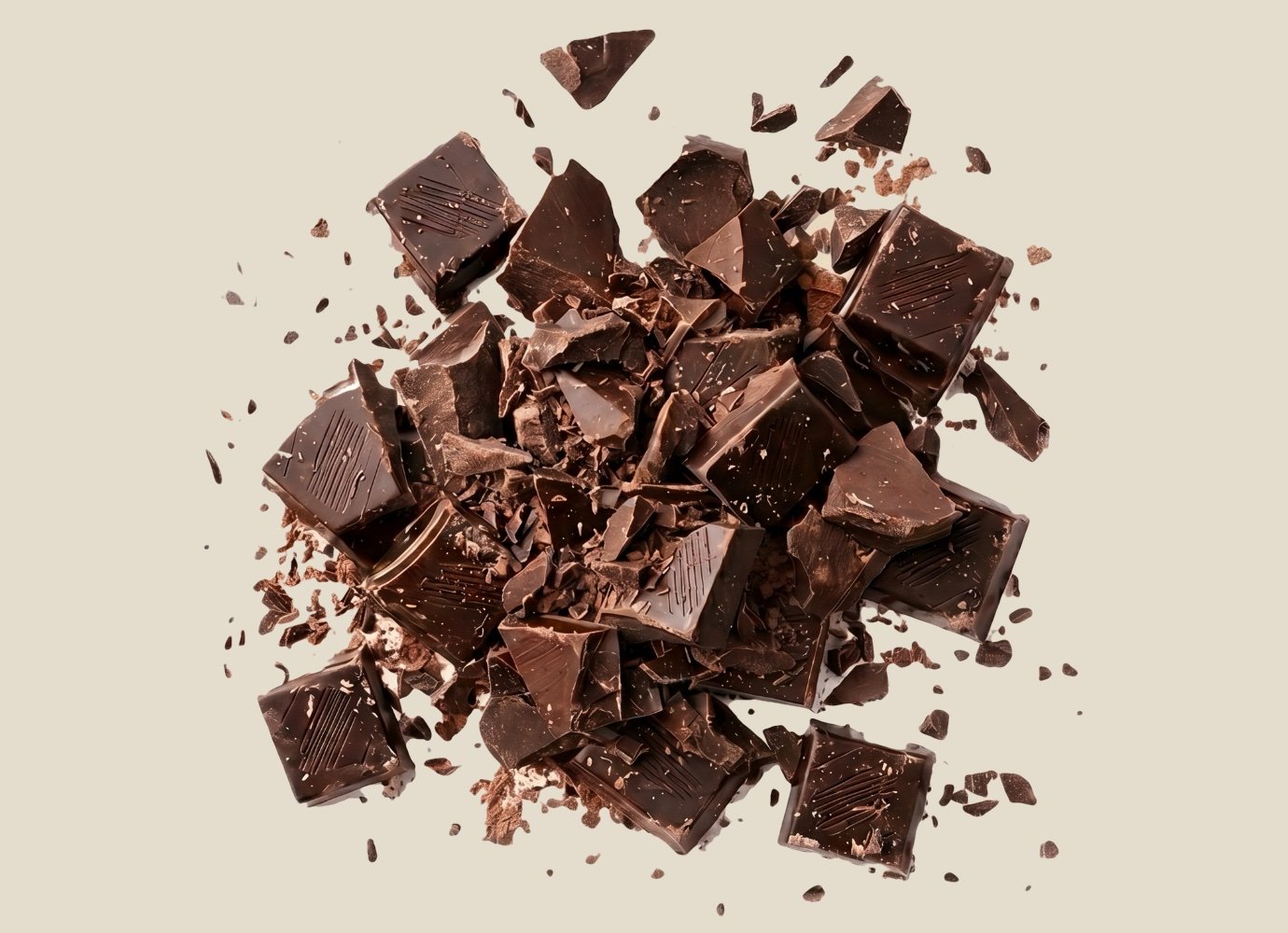 Chunks of chocolate broken lying in a pile (artistic) to represent Dark Chocolate RISE311