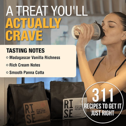 Woman drinking shaker with Madagascar vanilla protein tasting notes.